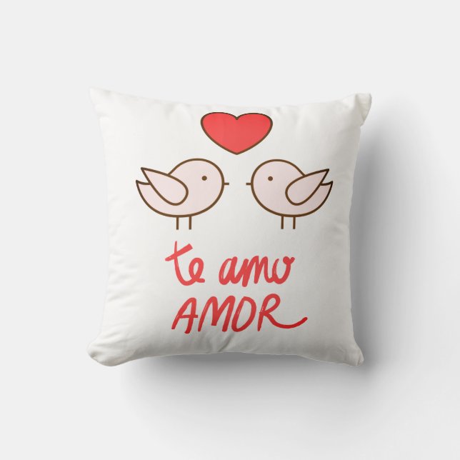 almofada pássaros romântico com coração (Frente)