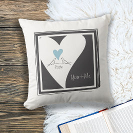 Almofada Pássaros Simples Modernos em Coração Azul Claro do