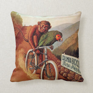 Almofada Passeio cómico da bicicleta do papagaio do macaco