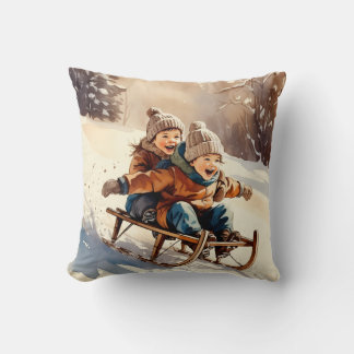 Almofada Passeio de Trenó Infantil Vintage Aquarela Inverno
