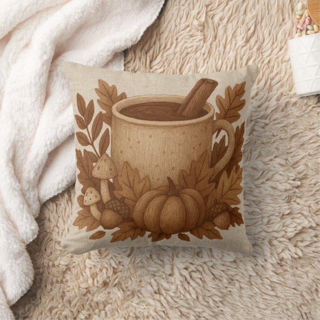 Almofada Passo de outono castanho e ilustração da caneca de (Cobertor)