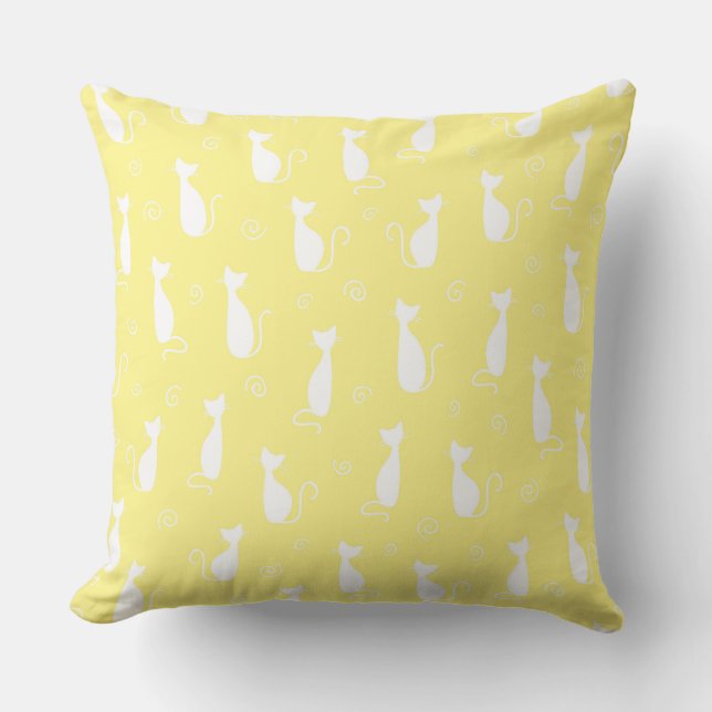 ALMOFADA PASTEL AMARELO COM CASAS BRANCAS DE GATO (Frente)