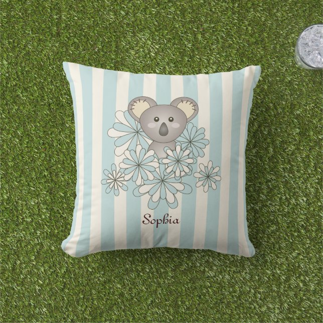 Almofada Pastel Blue Stripe Cute Baby Koala Bear Kids (Grama)