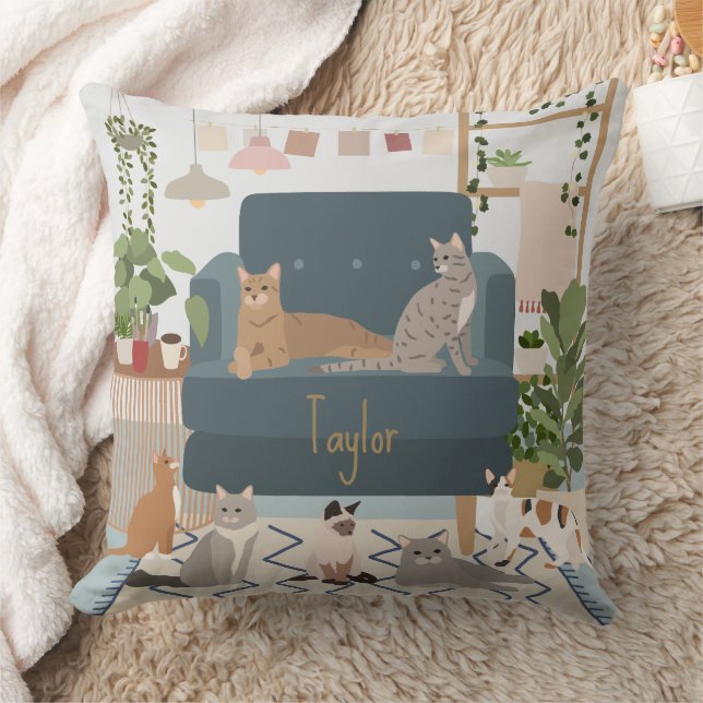Almofada Pastel Cozy Cat Lounge e Plantas de Casa  (Cobertor)