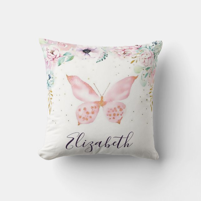 Almofada Pastel floral e borboleta personalizado (Frente)