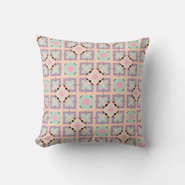 Almofada Pastel Geometric Tile Pattern | Pink Mint Purple  (Frente)