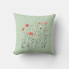Almofada Pastel Green Wild Flowers Design, Summer Breeze,