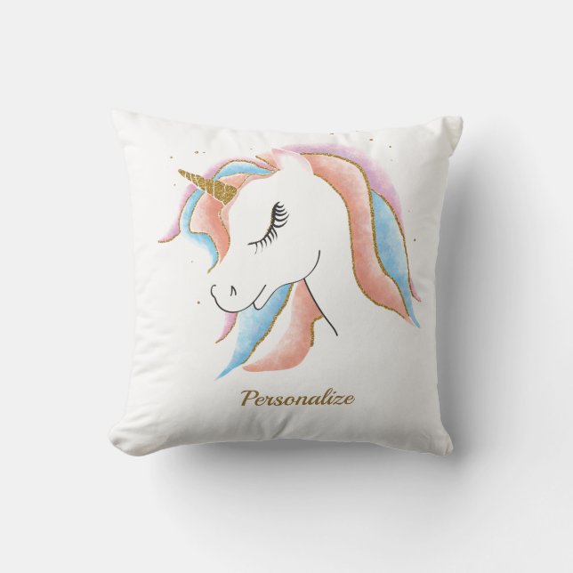 Almofada Pastel Grito Unicorn Girly Pink Blue Personalizado (Frente)