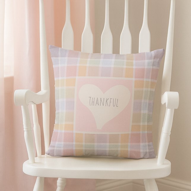 Almofada Pastel Madras Custom Throw Pillow for Nursery (Pastel Madras Plaid Throw Pillow with Editable Text | Soft Nursery & Cottagecore Decor)