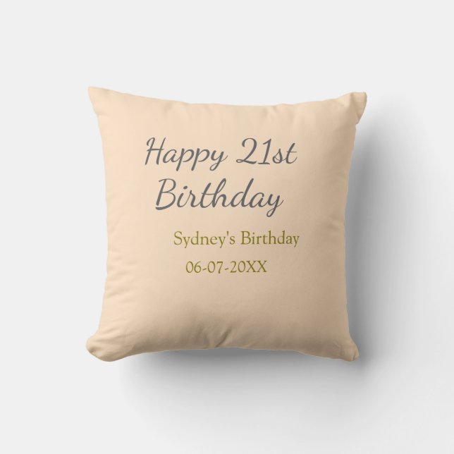 Almofada Pastel orange gray happy 21st birthday name date (Frente)