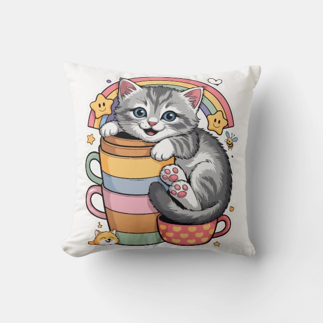 Almofada Pastel Paws & Rainbow Sips (Frente)