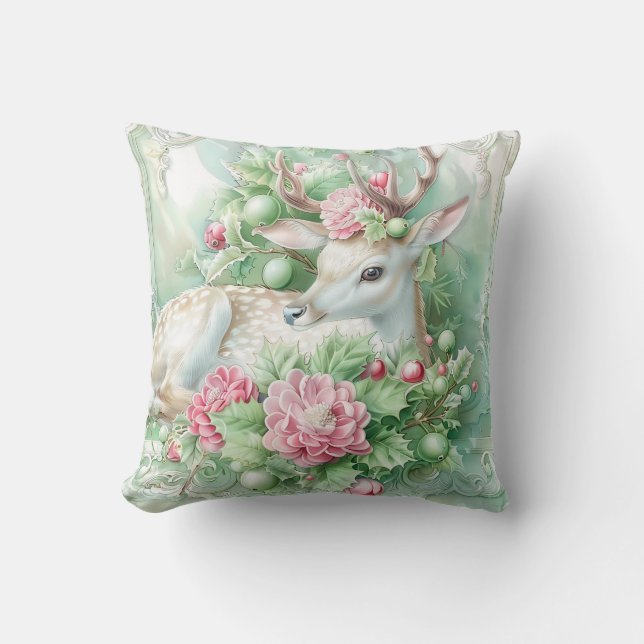 Almofada Pastel Pink and Green Christmas Throw Pillow (Frente)