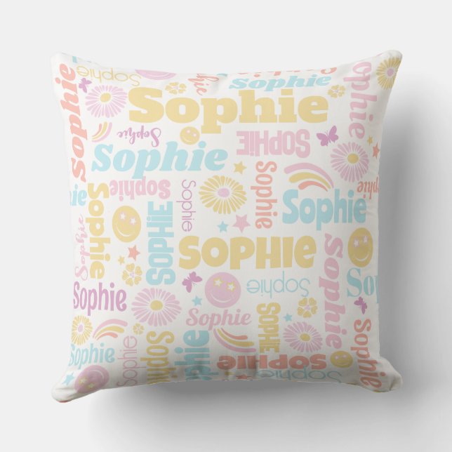 Almofada Pastel preppy smilie faces star name Sophie (Verso)