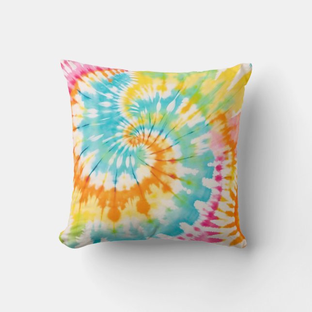 Almofada Pastel Rainbow Tie Dye Spiral Pattern (Frente)