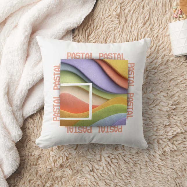 Almofada Pastel Rainbow Waves Art Throw Pillow (Cobertor)