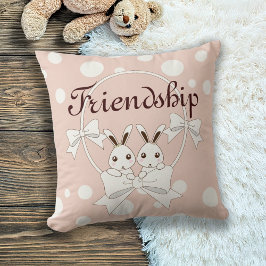 Almofada Pastel Rosa Fita Branco Bege Gêmeas Coelhinhas Kid