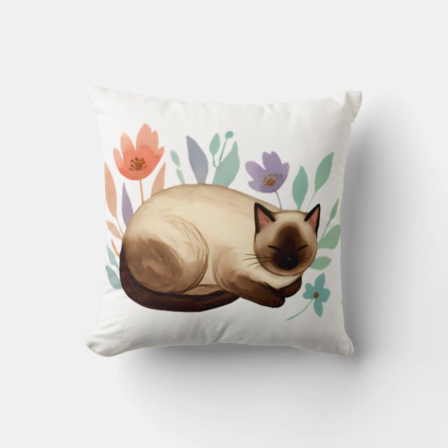 Almofada Pastel Slumber: Siamese Cat in Bloom (Frente)