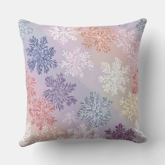 Almofada Pastel Snowflake Watercolor Throw Pillow – 2 Cozy  (Verso)