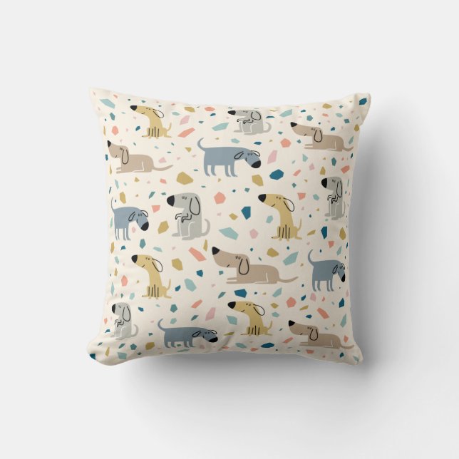 Almofada Pastel Terrazzo Funny Cute Dog Patterno (Frente)
