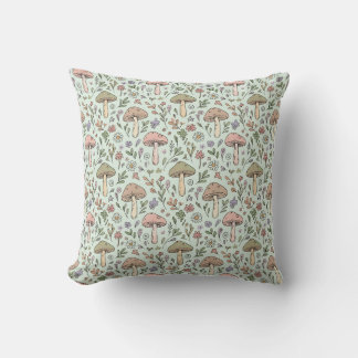 Almofada Pastel Verde Menta Cottagecore Fungos Sem Costura