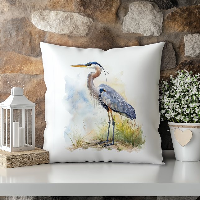 Almofada Pastel Watercolor Blue Heron Louisiana (Criador carregado)