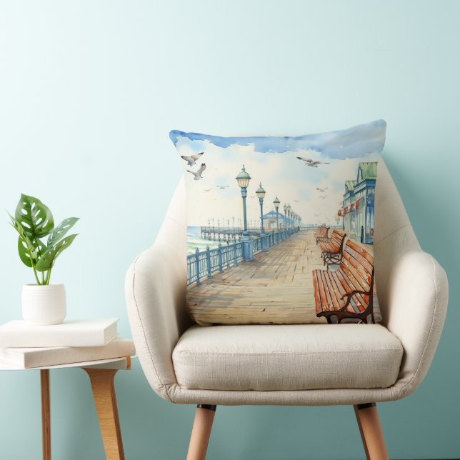 Almofada PASTEL WATERCOLOR BOARDWALL E PRAIA bonito (Cadeira)
