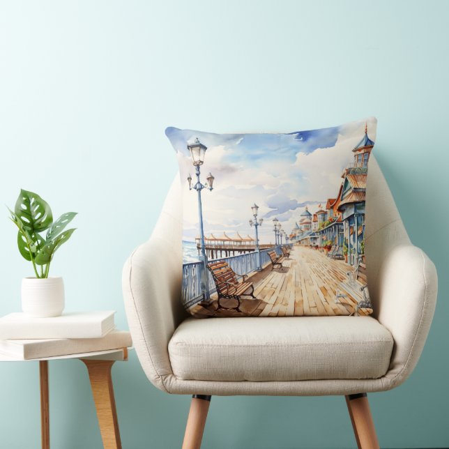 Almofada PASTEL WATERCOLOR BOARDWALL E PRAIA bonito (Cadeira)