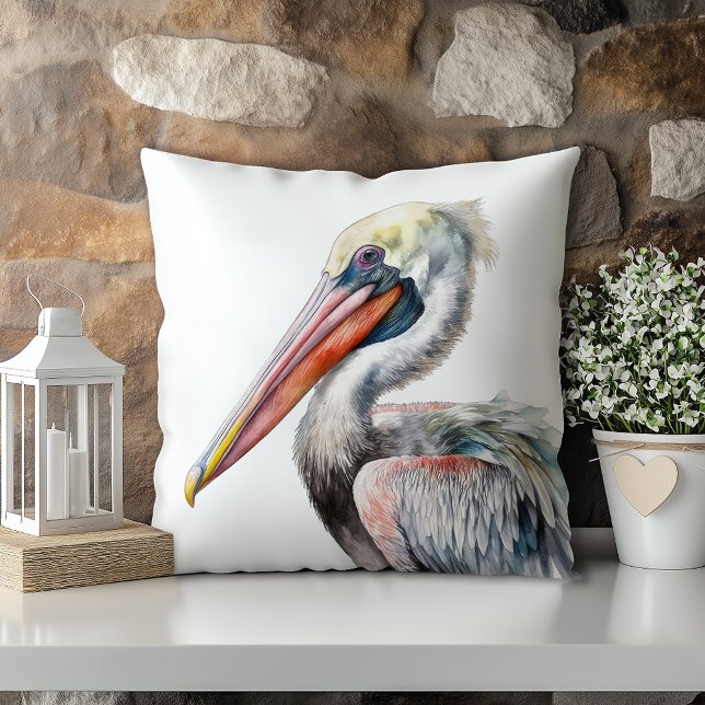 Almofada Pastel Watercolor Pelican Louisiana (Criador carregado)