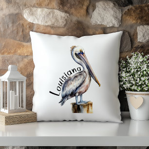 Almofada Pastel Watercolor Pelican Louisiana