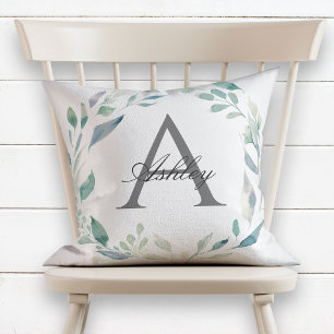 Almofada Pastel Watercolor Wreath Name Monograma Inicial