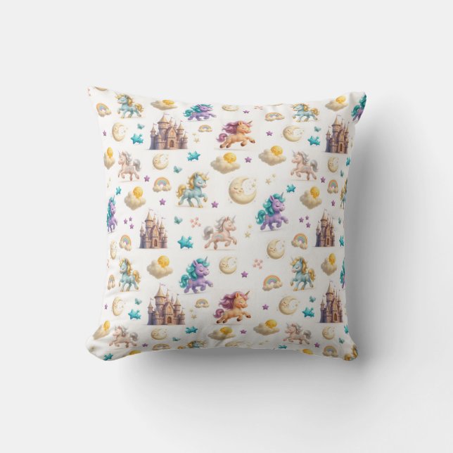 Almofada Pastel Whimsso Unicorns e Castles Fantasy (Frente)