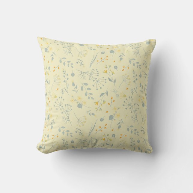 Almofada Pastel Yellow Cinzas Flores Selvagens Berries (Frente)