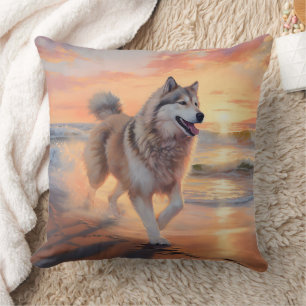 Almofada Patas Arenosa Malamute do Alasca Cachorro na Praia