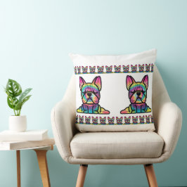 Almofada Patas Pacífico: Bulldog de Ioga em Cores Tie Dye