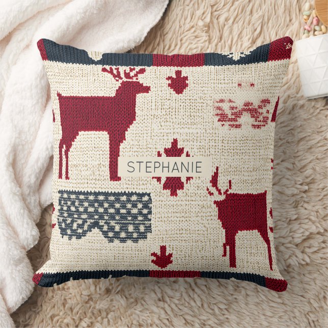 Almofada Patches de Natal Nórdico | Reindeer Com Knit (2) (Cobertor)