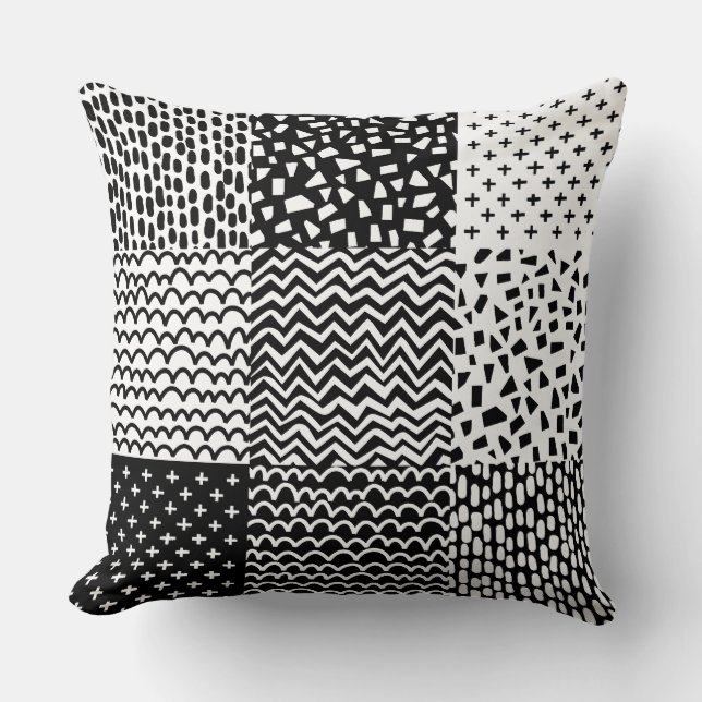 Almofada Patchwork de abstrato - Preto e Branco (Frente)