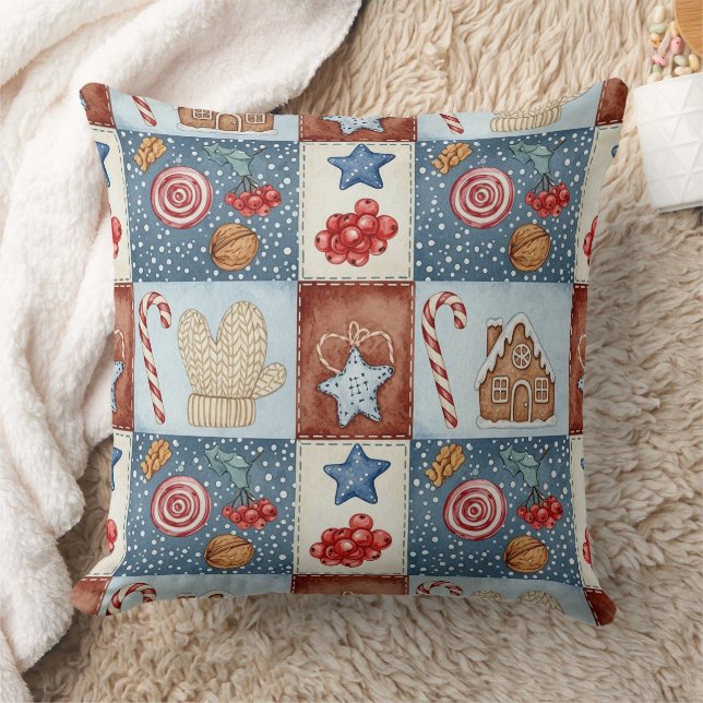 Almofada Patchwork de Natal de Inverno Aconchegante (Cobertor)
