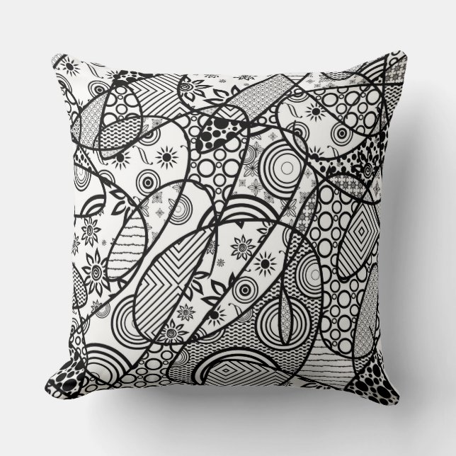Almofada Patchwork de padrão preto e branco 01 (Frente)