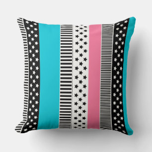 Almofada Patchwork de tiras multicolores de tecido i