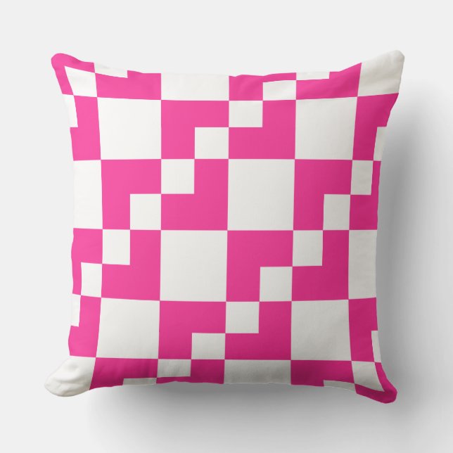 Almofada Patchwork Domino - rosa quente e branco (Frente)