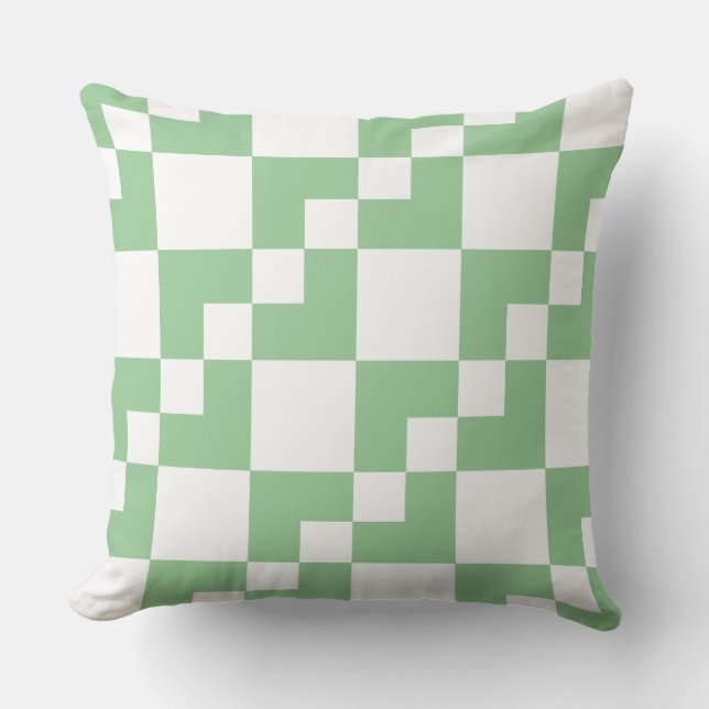 Almofada Patchwork Domino - Verde esmaecido e branco (Frente)