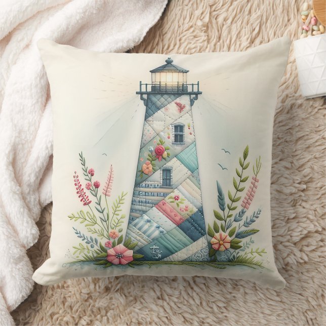 Almofada Patchwork Lighthouse Coastal Floral Scene (Cobertor)