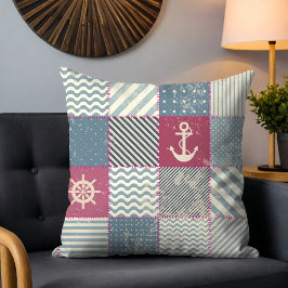 Almofada Patchwork náutica russa stripes Anchor padrão
