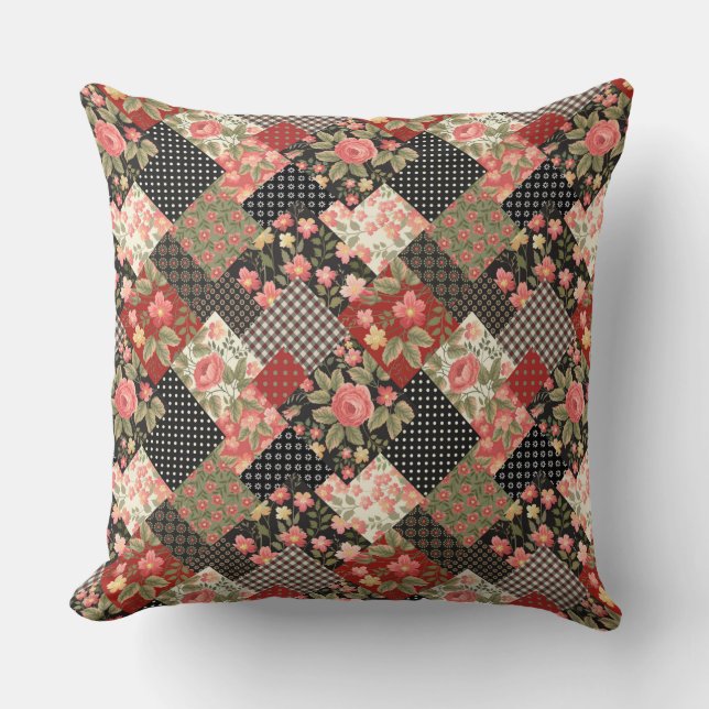 Almofada Patchwork Patternos Flowers Bolinhas Placa Geométr (Frente)