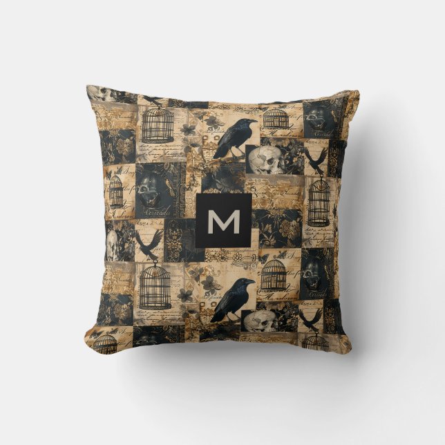 Almofada Patchwork vitoriana do Halloween Monograma (Frente)