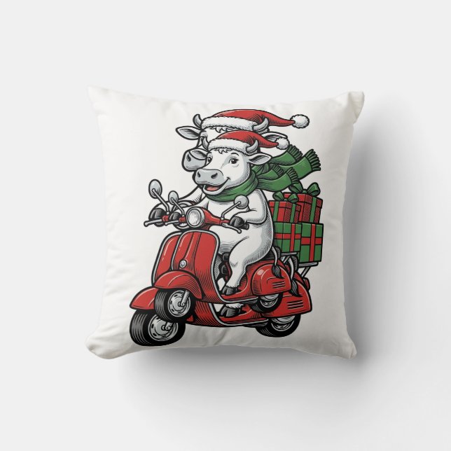 Almofada Patinete de Cavalgar Vaca de Natal Engraçado Desig (Frente)