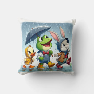 Almofada Pato bonito, sapo, coelho na chuva