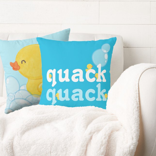 Almofada Pato de Borracha com Aquarela Azul Dupla Face (QUACK QUACK Boy Watercolor Rubber Duck Double Sided Throw Pillow (Couch))