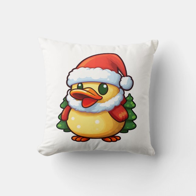 Almofada Pato de Natal bonito com chapéu de Papai Noel (Frente)