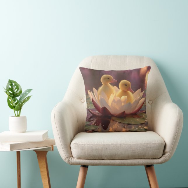 Almofada Patos Adoráveis em Flor de Água (Cadeira)